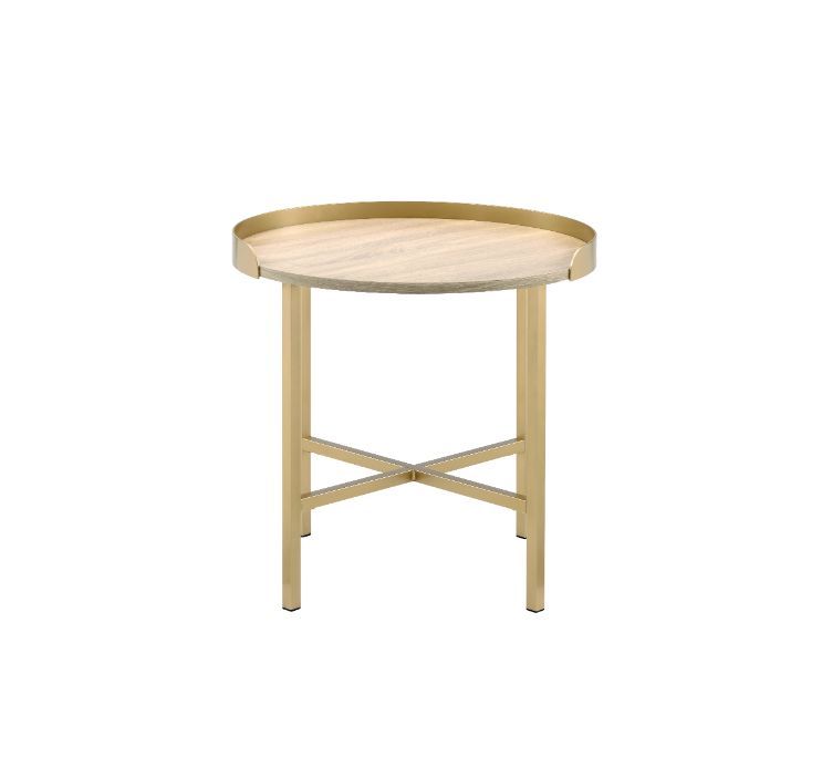 Mithea - End Table - Oak Table Top & Gold Finish - Urban Living Furniture (Los Angeles, CA)