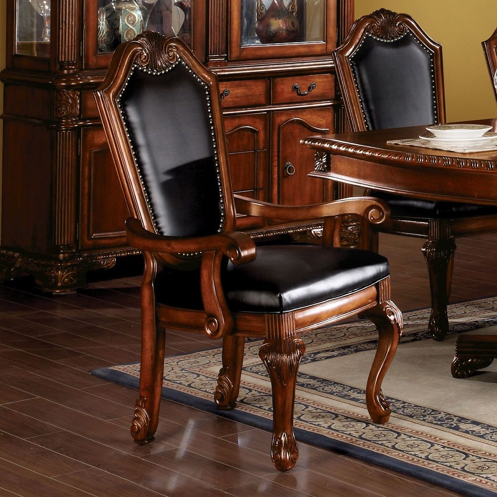 Chateau De Ville - Arm Chair (Set of 2) - Black Synthetic Leather & Cherry Finish - Urban Living Furniture (Los Angeles, CA)