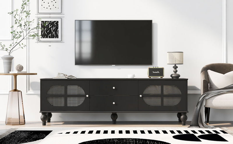 Modern TV Stand For TVs Up To 75" With Fluted Glass Doors