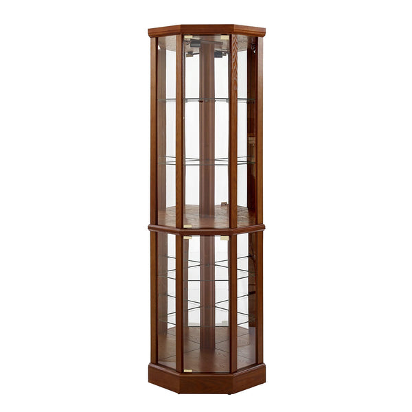 6 Shelf Lighted Corner Curio Cabinet With Adjustable Tempered Glass Shelves And Mirror Back (E26 Light Bulb Not Included)