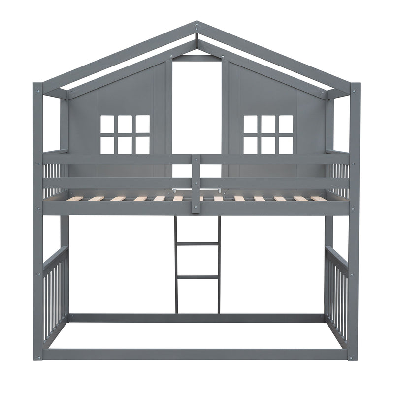 House Bunk Bed With Ladder, Wood Bed