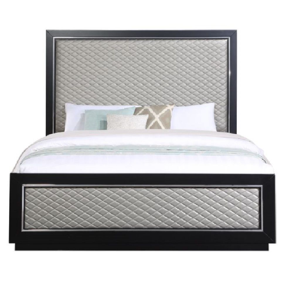 Nicola - Eastern King Bed - Silver Synthetic Leather & Black - Urban Living Furniture (Los Angeles, CA)