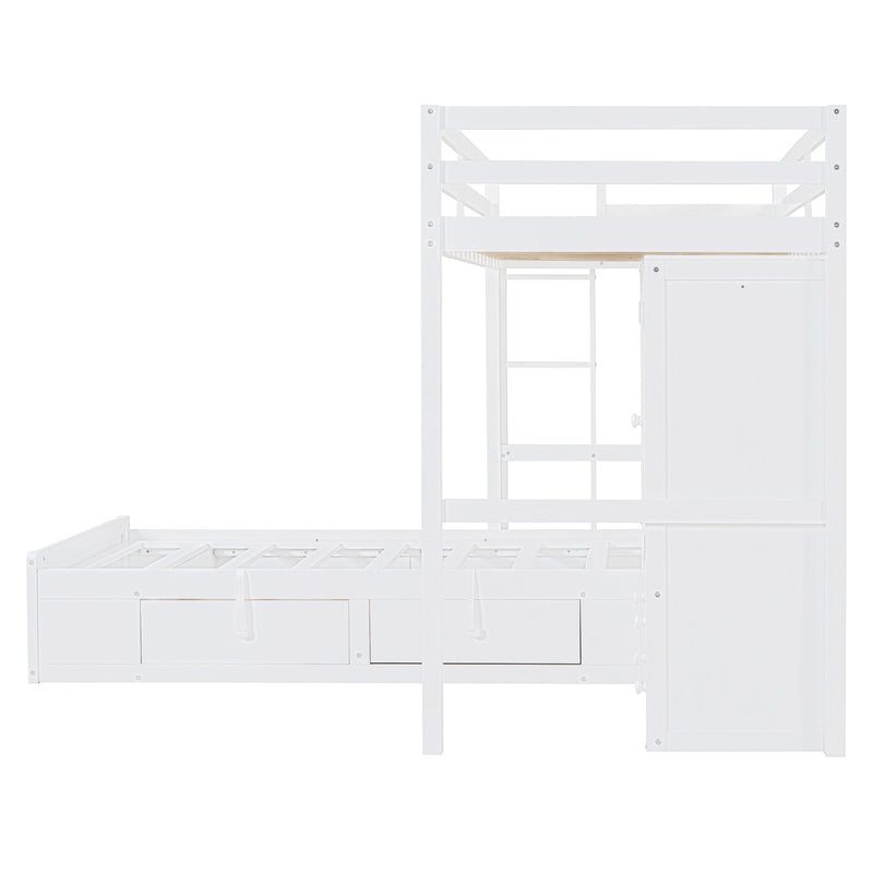 Bunk Bed With Drawers, Wardrobe, Storage Shelves And Hydraulic