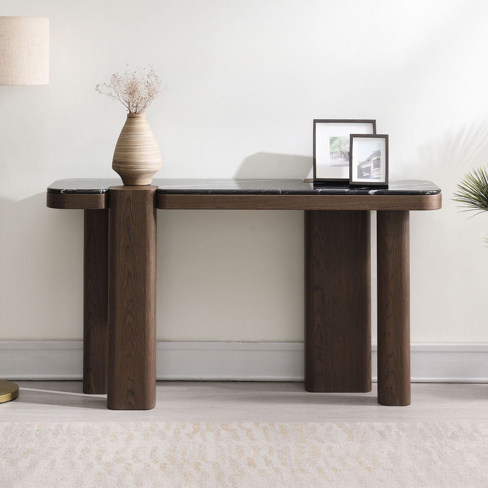 Dana - Console Table - Faux Marble Top, Black & Dark Walnut - Urban Living Furniture (Los Angeles, CA)