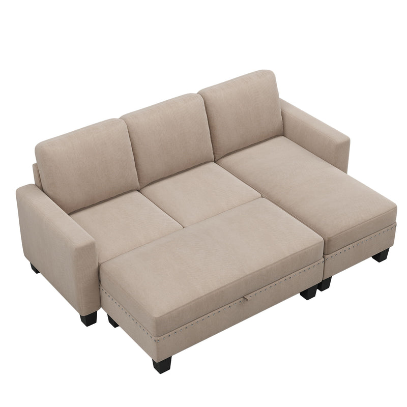 Reversible Sectional Couch With Storage Ottoman L-Shaped Sofa, Sectional Sofa With Chaise, Nailheaded Textured Fabric 3 Pieces Sofa Set - Warm Gray - Urban Living Furniture (Los Angeles, CA)