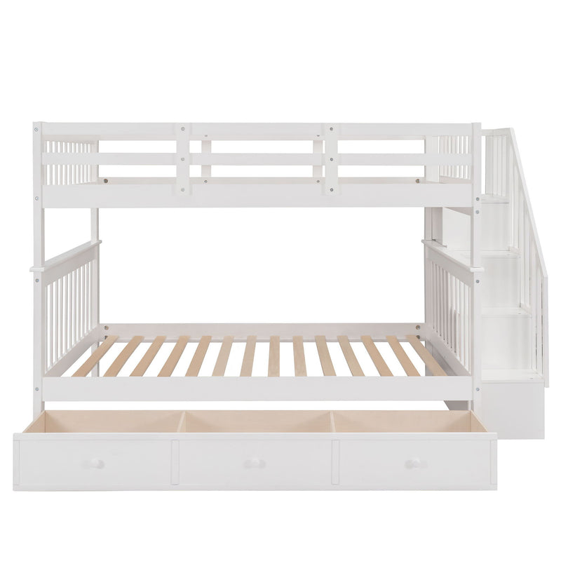 Stairway Bunk Bed With Storage And Guard Rail For Bedroom