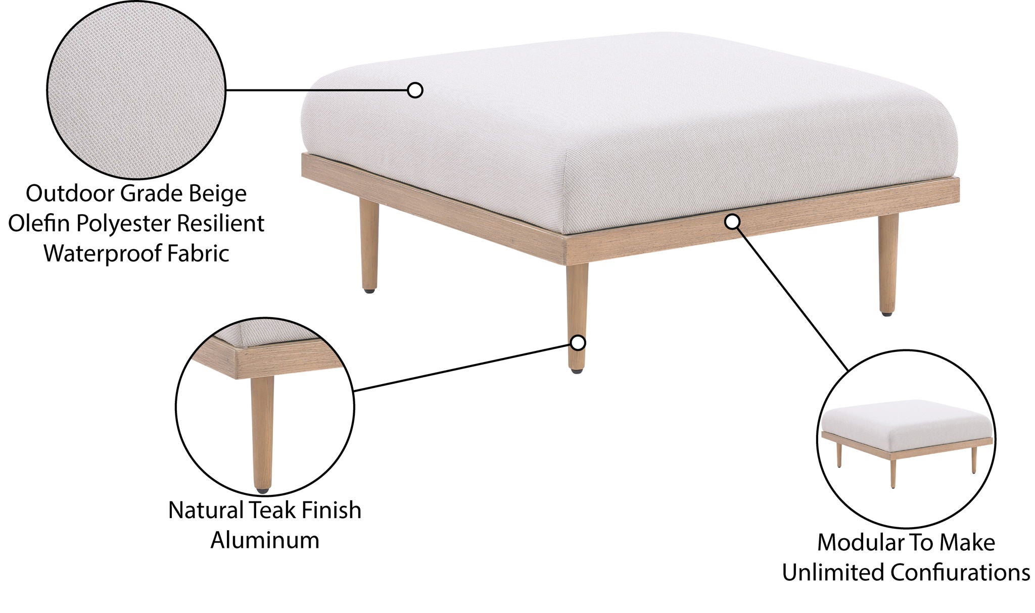 Laguna - Resilient Water Resistant Fabric Upholstered Outdoor Patio Modular Ottoman - Urban Living Furniture (Los Angeles, CA)