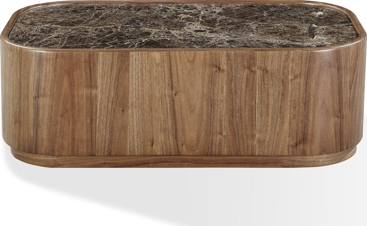 Juba - Natural Marble And Walnut Coffee Table With Casters - Mongoose