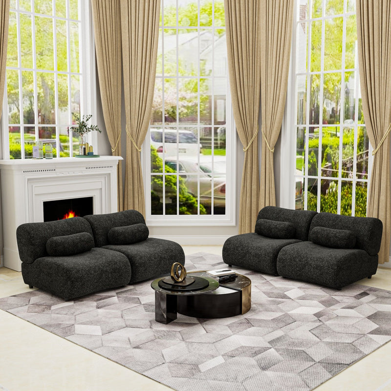 Modern L-Shaped Modular Sofa Set High Comfort Chenille Fabric