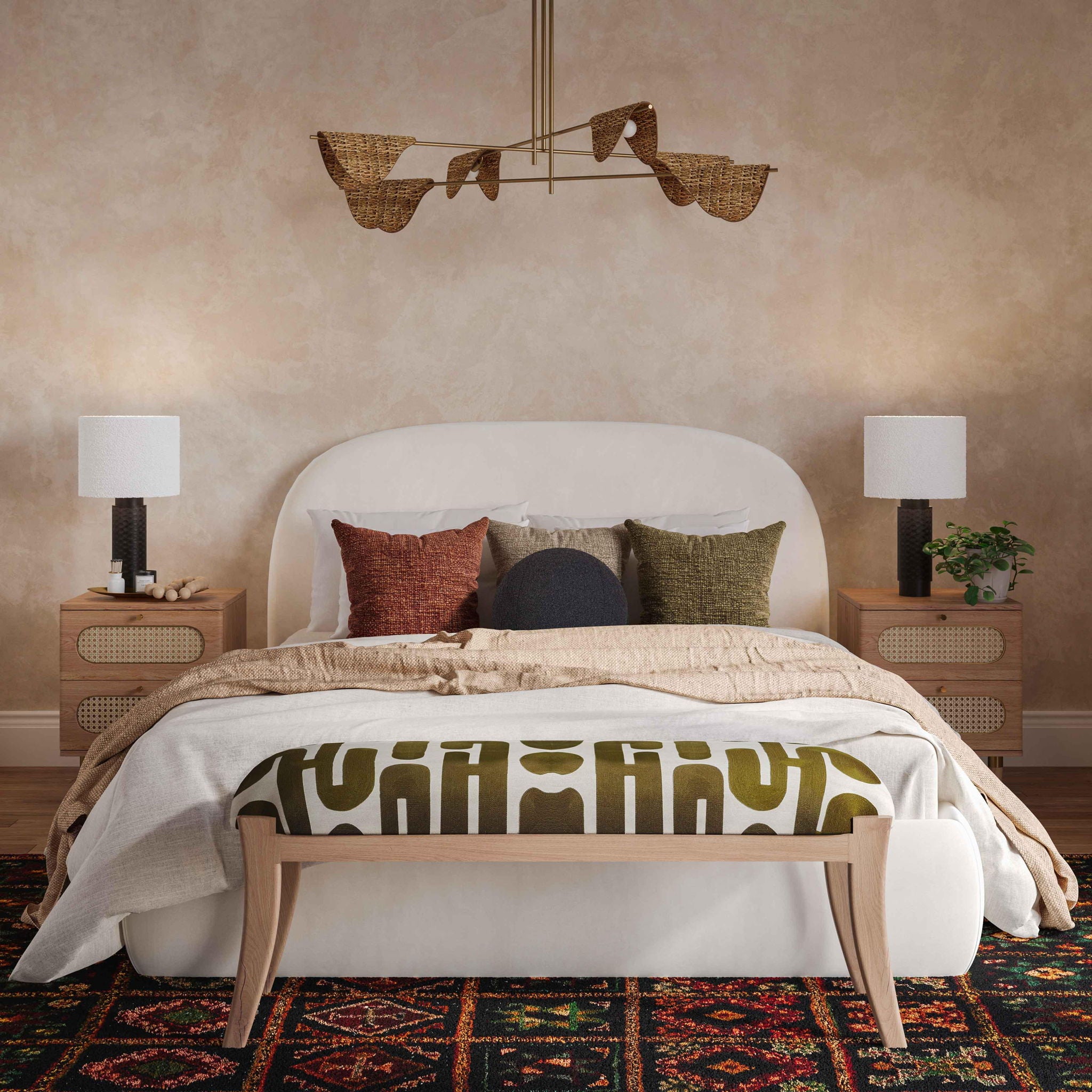Arielle - Embroidered Bench - Olive / White - Urban Living Furniture (Los Angeles, CA)