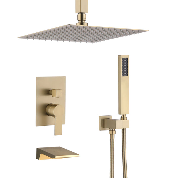 Wall Mount Shower System With High Pressure Shower Head And Handheld, Stainless Steel