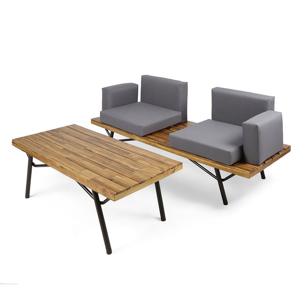 2 Piece Patio Set With Loveseat And Coffee Table - Natural / Dark Gray