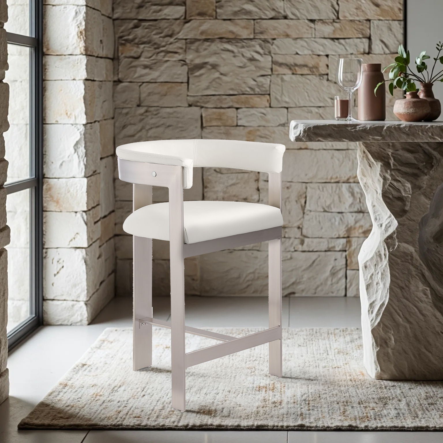 Romeo - Faux Leather Counter Stool With Silver Base (Set of 2) - Urban Living Furniture (Los Angeles, CA)