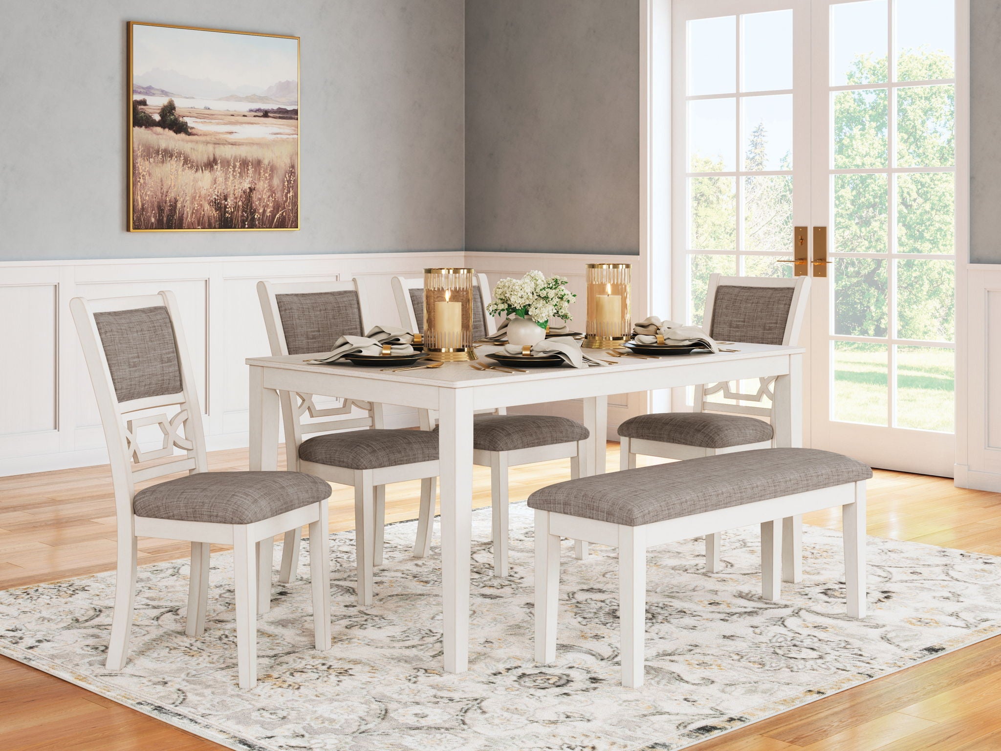 Erinberg - Antique White - Dining Room Table Set (Set of 6) - Urban Living Furniture (Los Angeles, CA)
