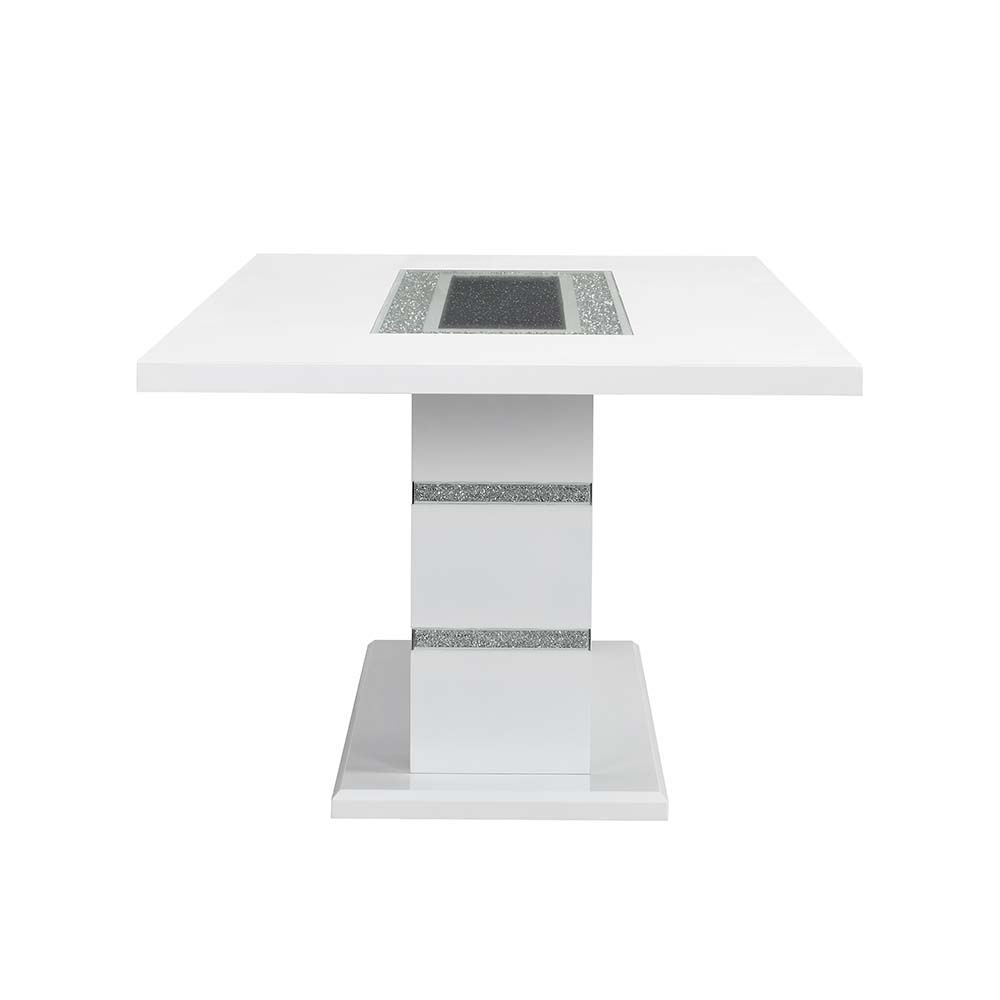 Elizaveta - Dining Table - Gray Velvet, Faux Crystal Diamonds &White High Gloss Finish - Urban Living Furniture (Los Angeles, CA)