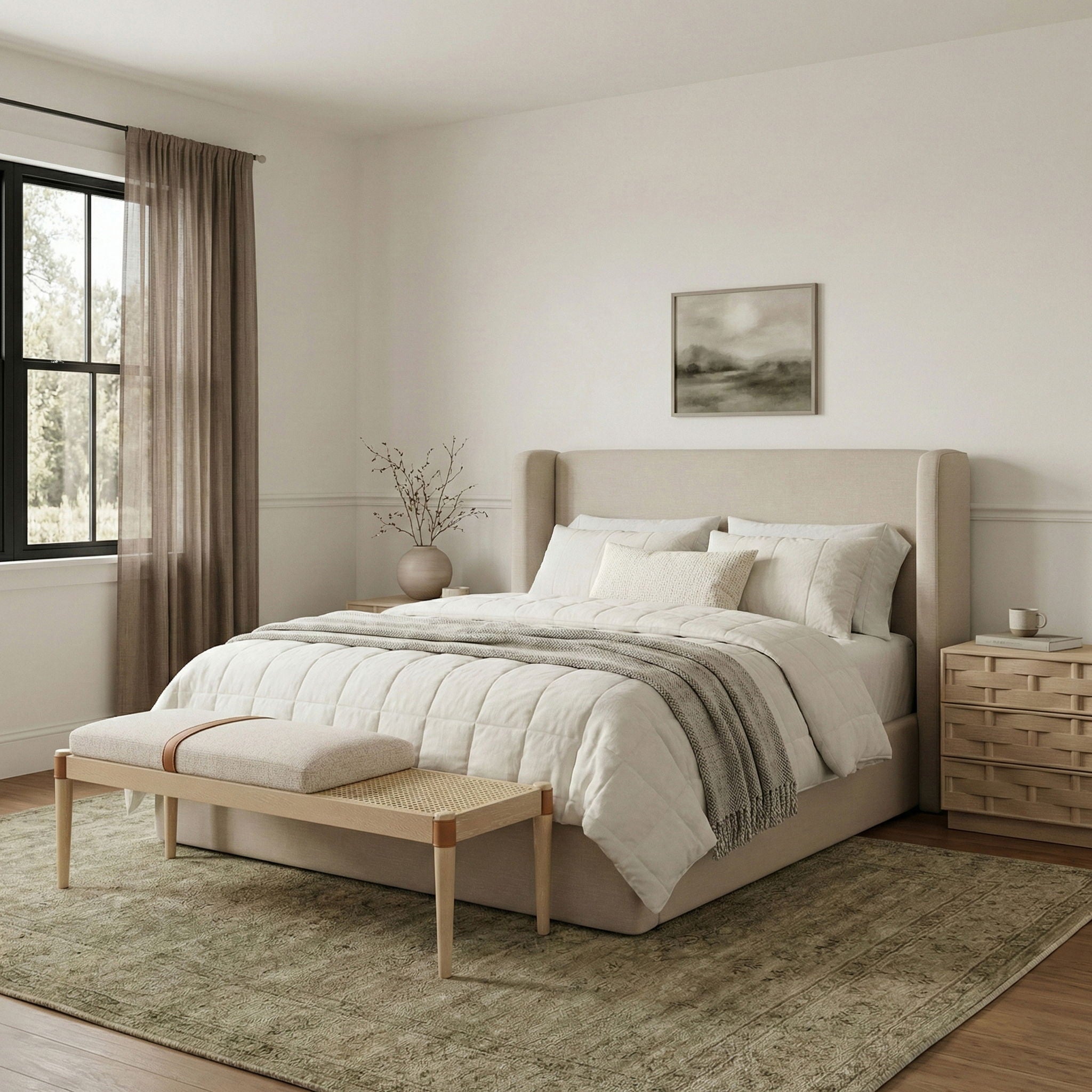 Nara - Linen Textured Fabric Upholstered Bench - Painted Natural - Urban Living Furniture (Los Angeles, CA)