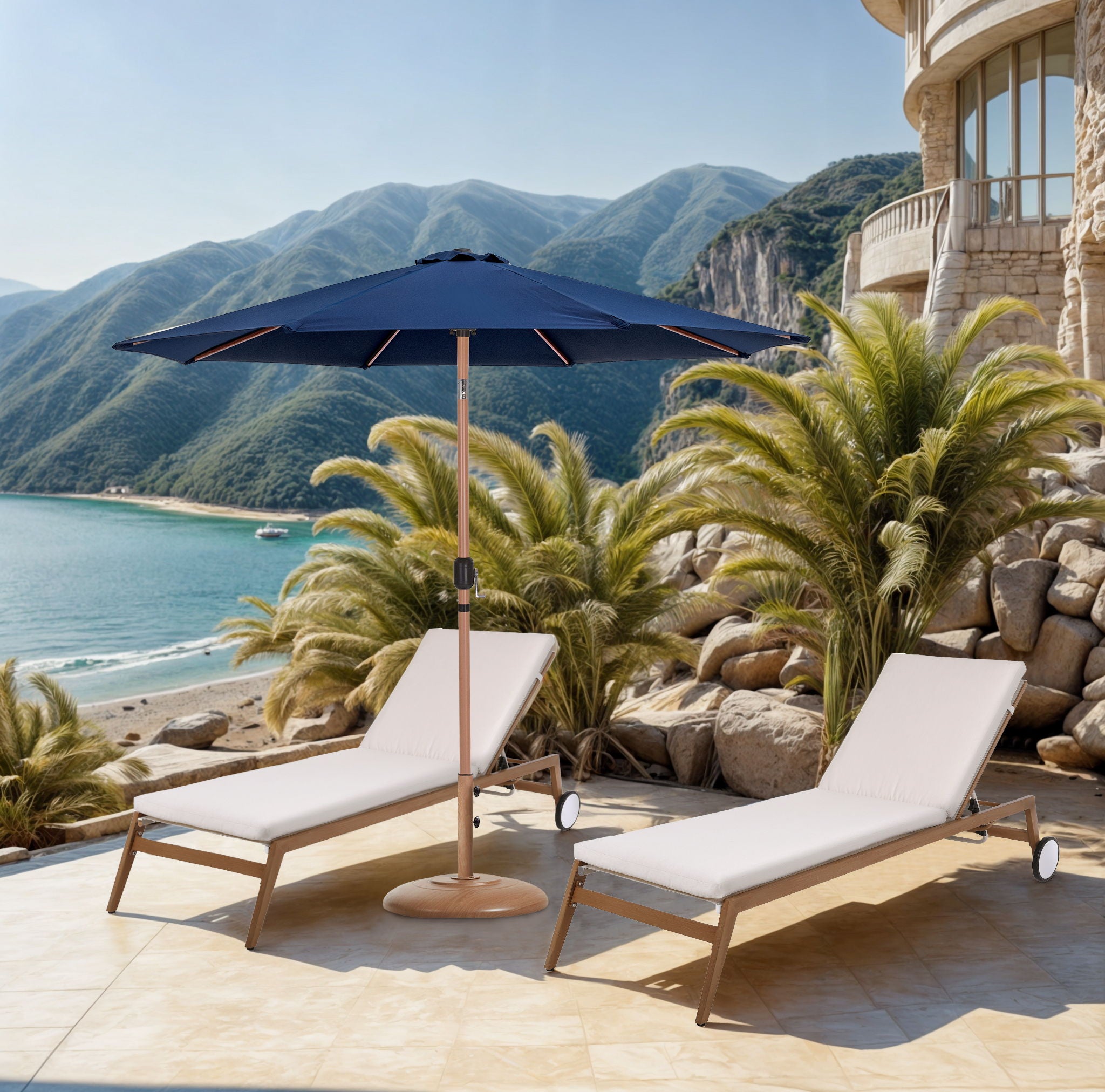 Fiji - Aluminum Patio Umbrella With Round Teak Base - Urban Living Furniture (Los Angeles, CA)