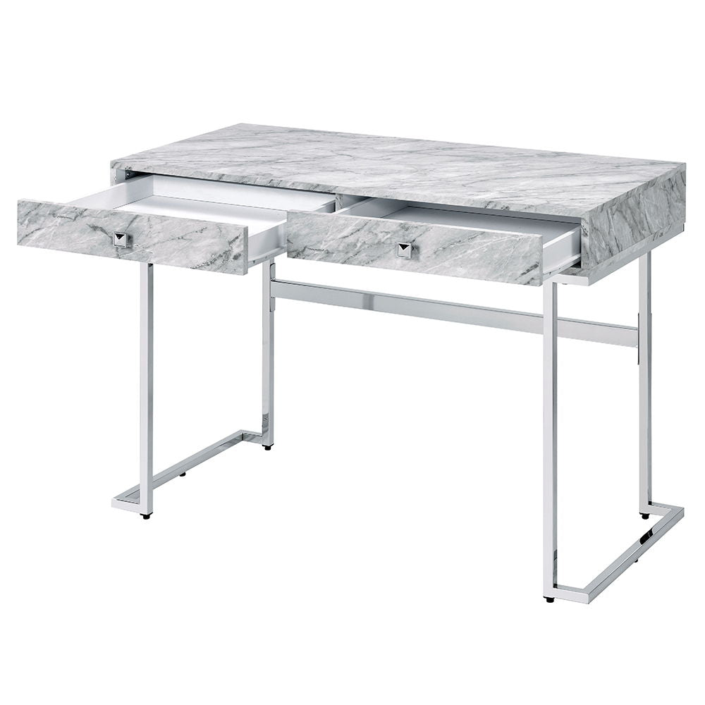 Tigress - Writing Desk - White Printed Faux Marble Top & Chrome - Urban Living Furniture (Los Angeles, CA)