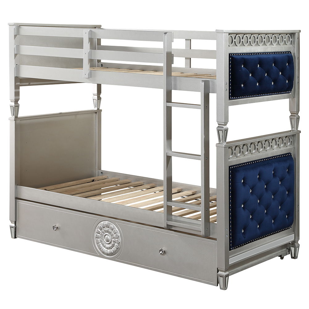 Varian - Twin Over Twin Bunk Bed - Blue Velvet & Silver - Urban Living Furniture (Los Angeles, CA)