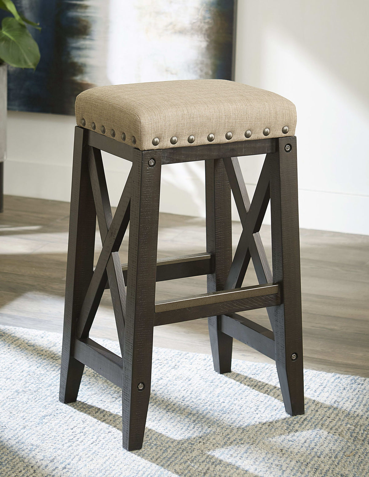 Yosemite - Solid Wood Upholstered Bar Stool - Beige / Cafe
