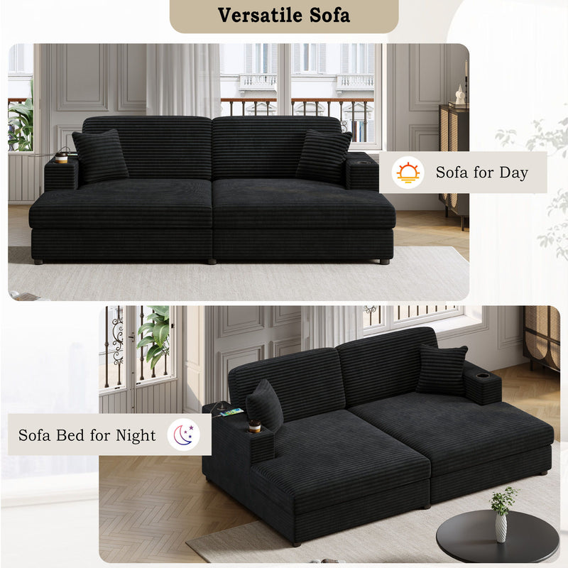 Oversized Loveseat Chaise With 2 USB Ports, 2 Cup Holders And 2 Throw Pillows