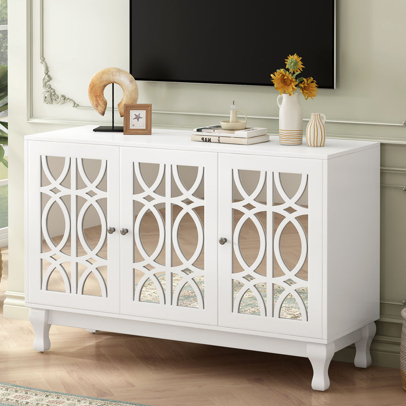Modern Mirrored TV Stand, 3 Adjustable Shelves For Living Room
