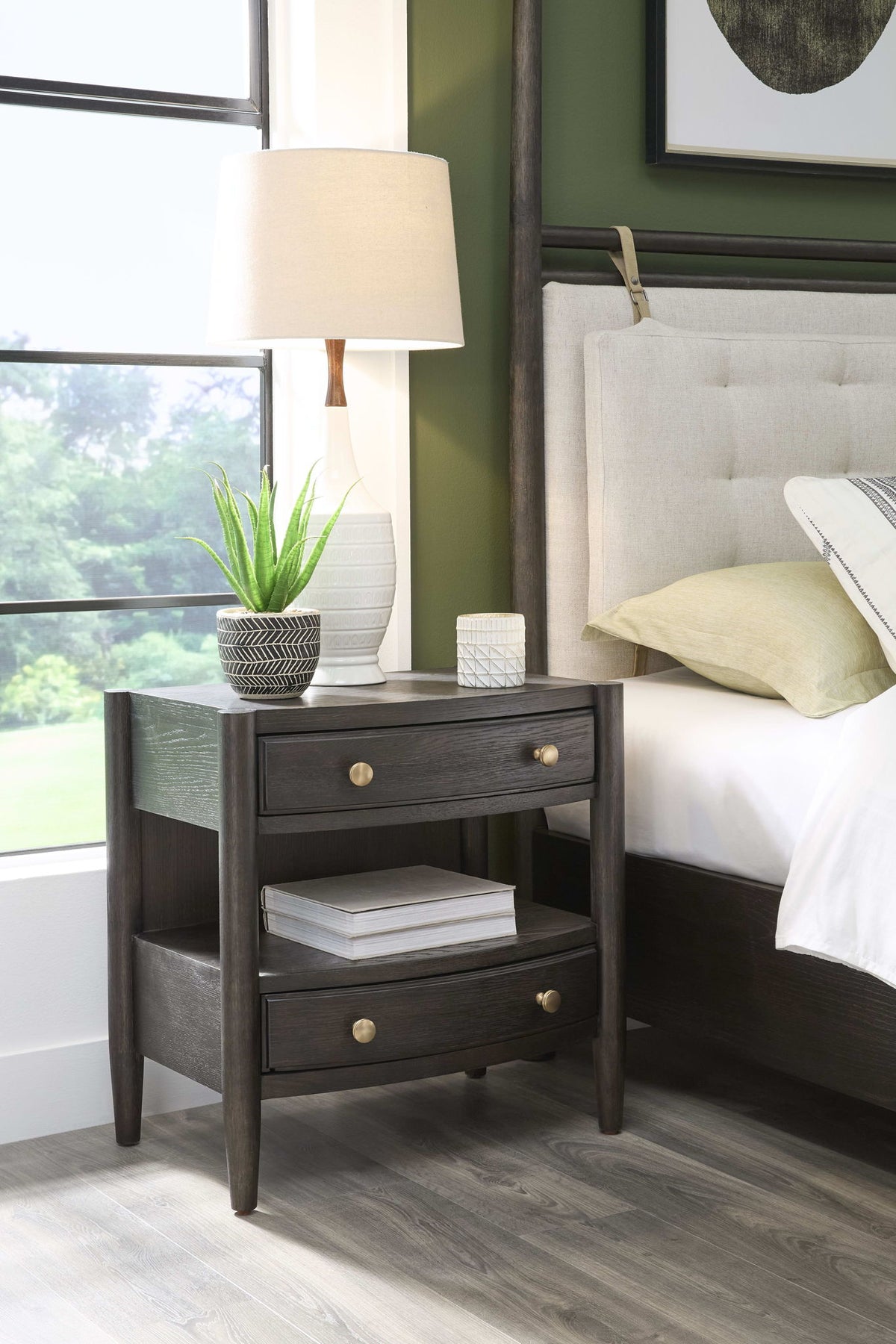 Rockport - Two Drawer One Shelf Oak Wood Nightstand - Yin