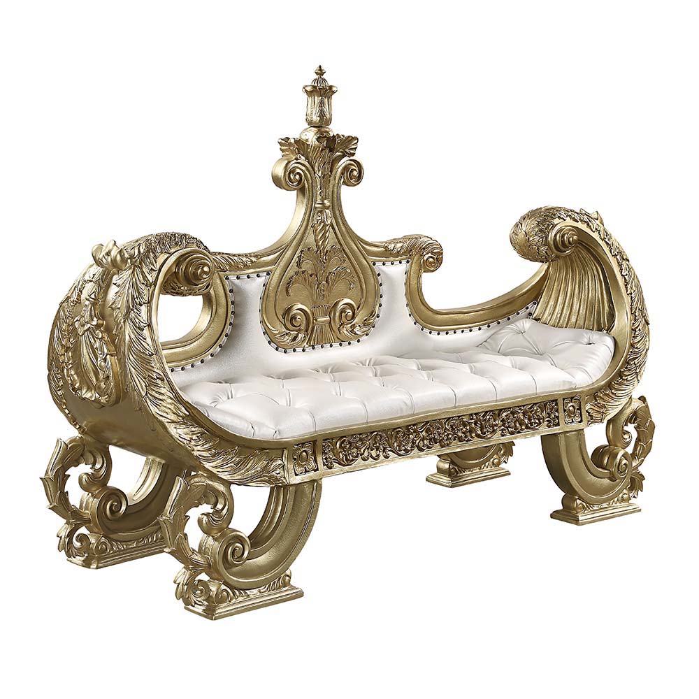 Bernadette - Bench - White PU & Gold Finish - Urban Living Furniture (Los Angeles, CA)