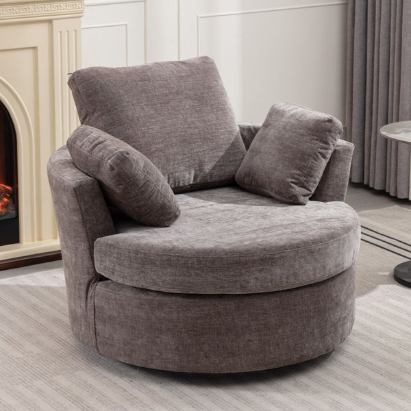 Oversize Round Swivel Chair Cozy Club 360 Degrees Swivel Sofa With 3 Pillows Chenille Fabric For Living Room
