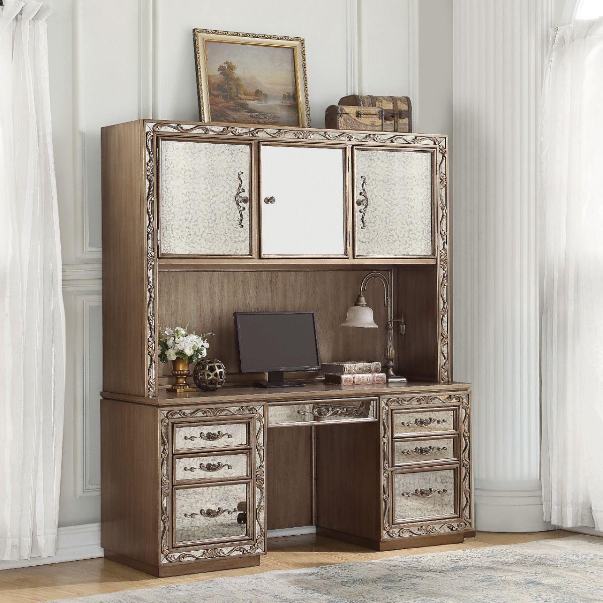 Orianne - Executive Computer Desk With Hutch - Antique Gold - Urban Living Furniture (Los Angeles, CA)