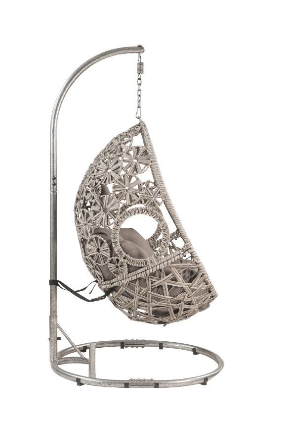 Sigar - Patio Swing Chair - Light Gray Fabric & Wicker - Urban Living Furniture (Los Angeles, CA)