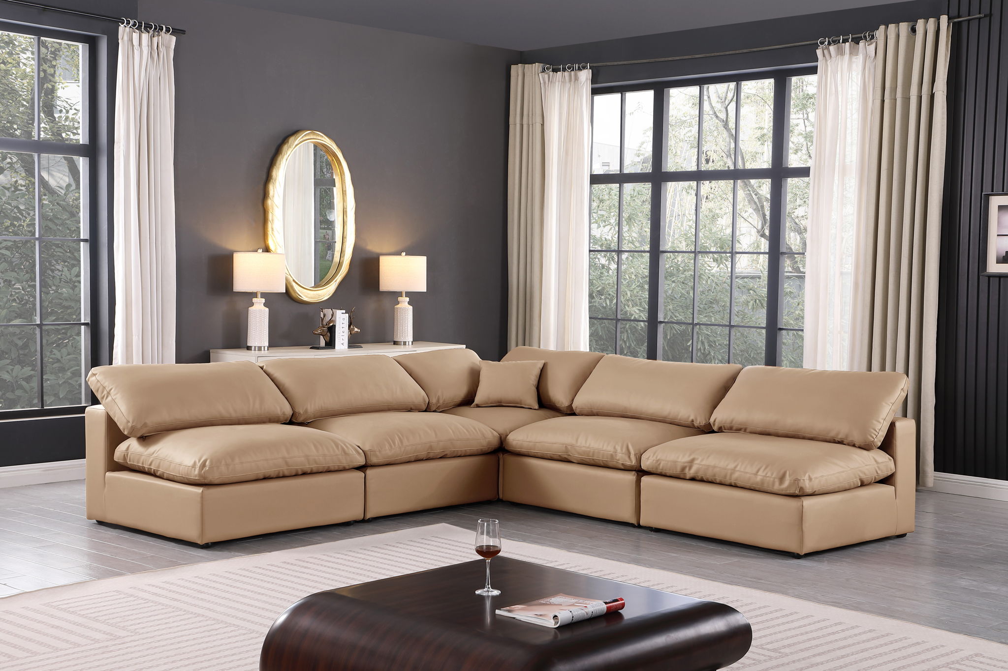 Comfy - 5 Piece Faux Leather Modular Corner Armless Sectional - Tan - Urban Living Furniture (Los Angeles, CA)