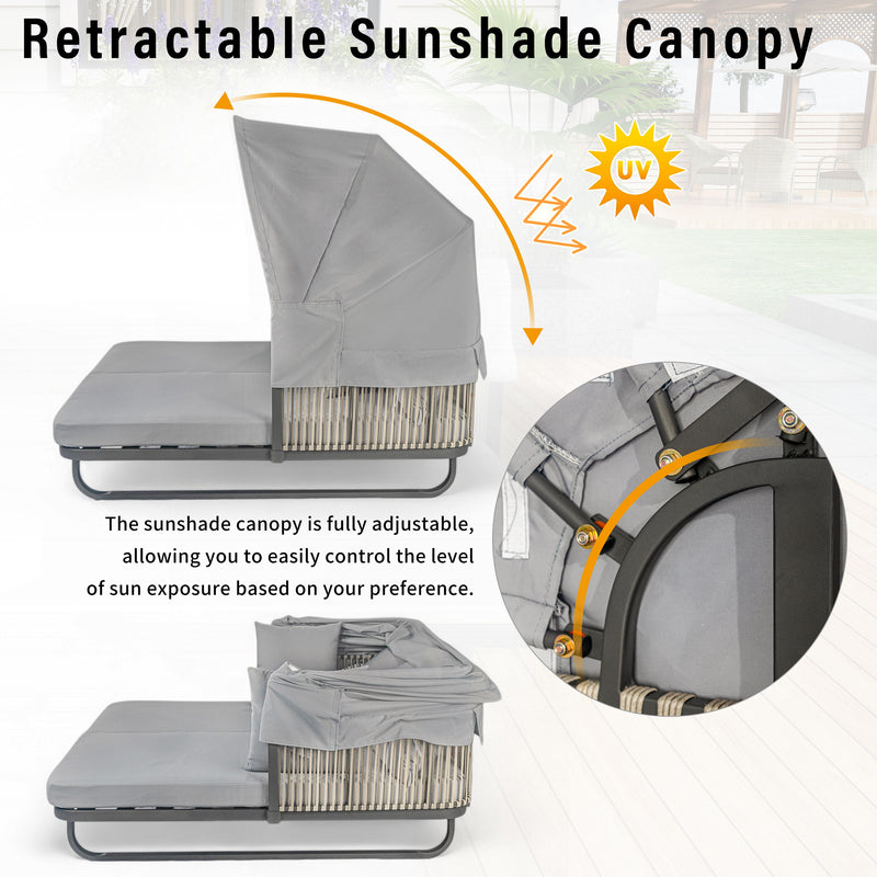 Outdoor Patio Rattan Daybed With Detachable Pillows