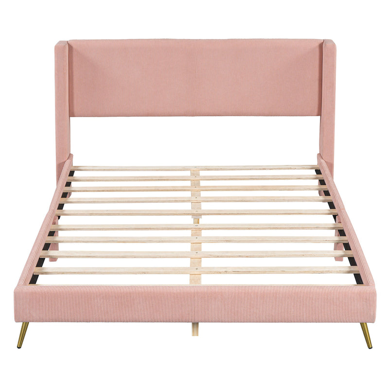 Platform Contemporary Bed With Legs And Upholstered Headboard