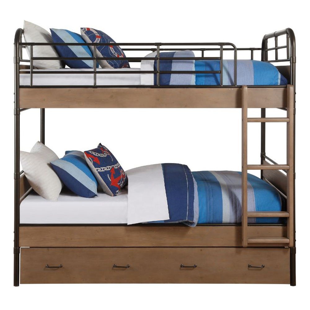 Adams - Twin Over Twin Bunk Bed With Trundle - Antique Oak & Gunmetal - Urban Living Furniture (Los Angeles, CA)