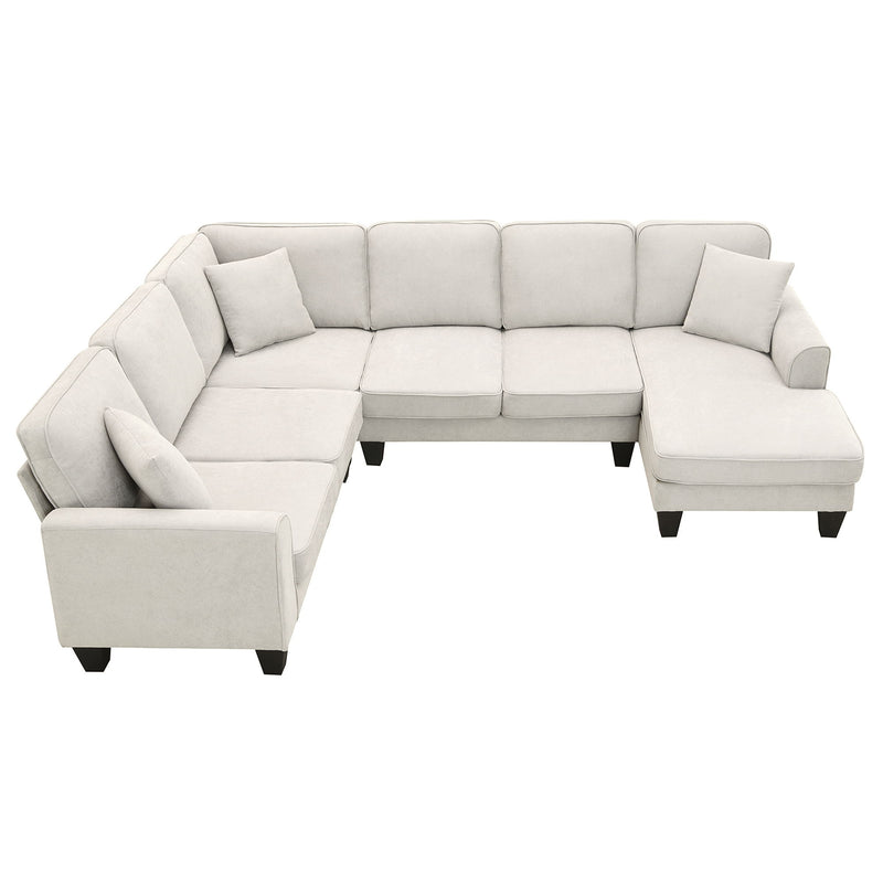 Modern U Shape Sectional Sofa, 7 Seat Fabric Sectional Sofa Set With 3 Pillows Included For Living Room, Apartment, Office - Urban Living Furniture (Los Angeles, CA)