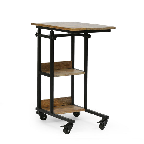 Modern Industrial Bed Laptop Table With C - Shape Design And Adjustable Height - Natural