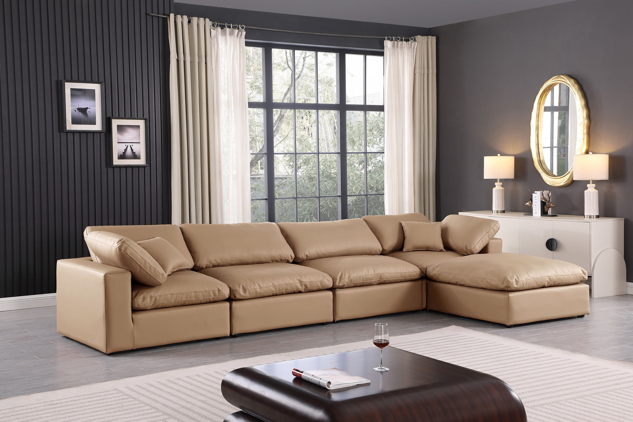 Comfy - 5 Piece Faux Leather Modular Sectional With Chaise - Tan - Urban Living Furniture (Los Angeles, CA)