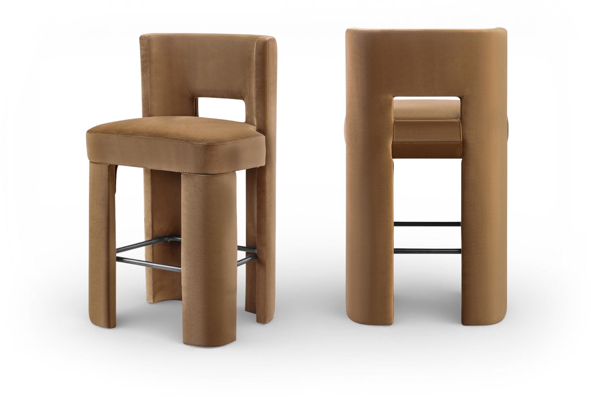 Zuno - Velvet Performance Fabric Upholstered Bar Stool (Set of 2) - Saddle - Urban Living Furniture (Los Angeles, CA)