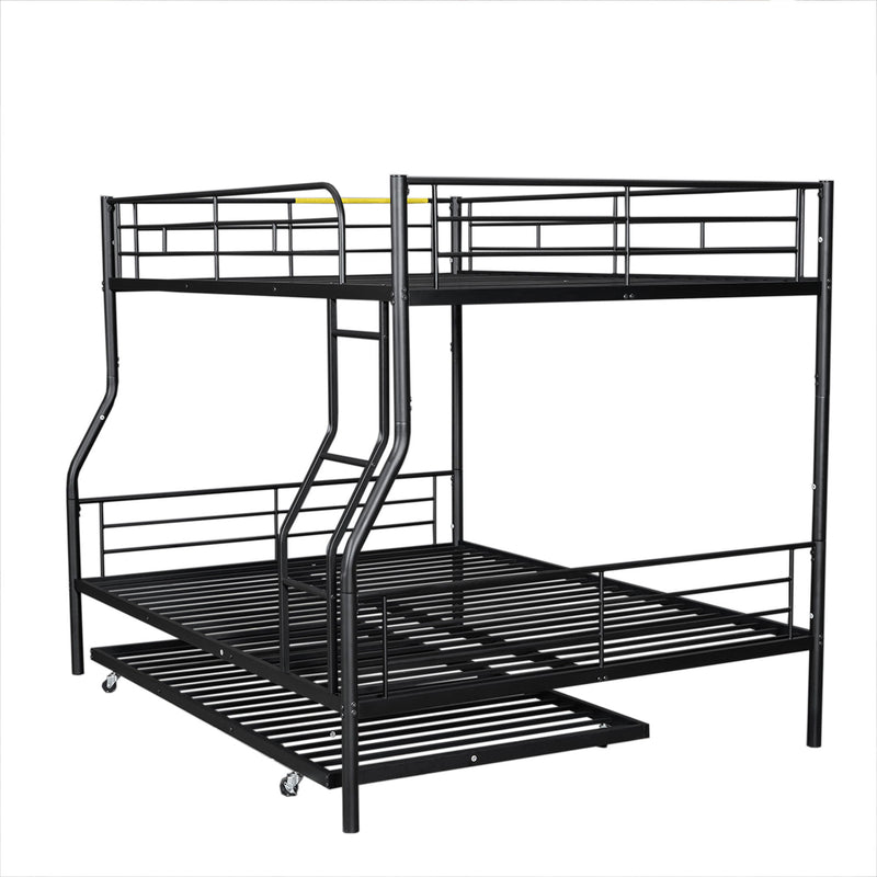 Full Long Over Queen Metal Bunk Bed With Trundle - Black
