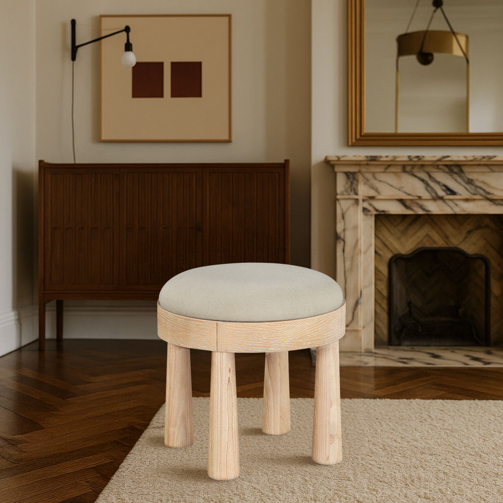 Larea - Linen Textured Fabric Ottoman - Natural Base