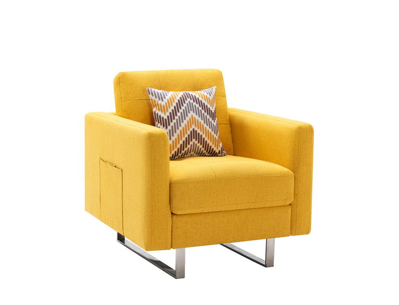 Victoria - Linen Fabric Armchair With Metal Legs, Side Pockets, And Pillow - Urban Living Furniture (Los Angeles, CA)