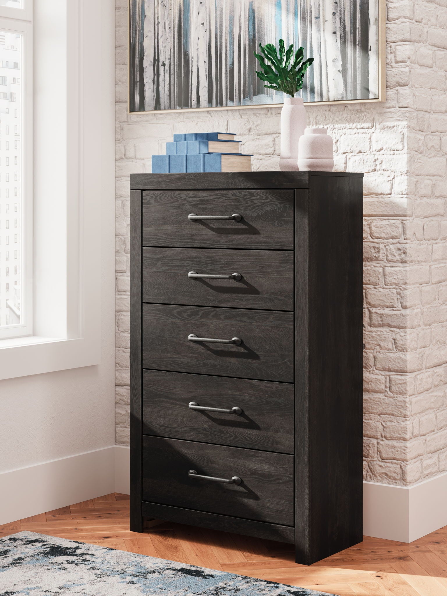 Hollivern - Dark Gray - Five Drawer Chest - Urban Living Furniture (Los Angeles, CA)
