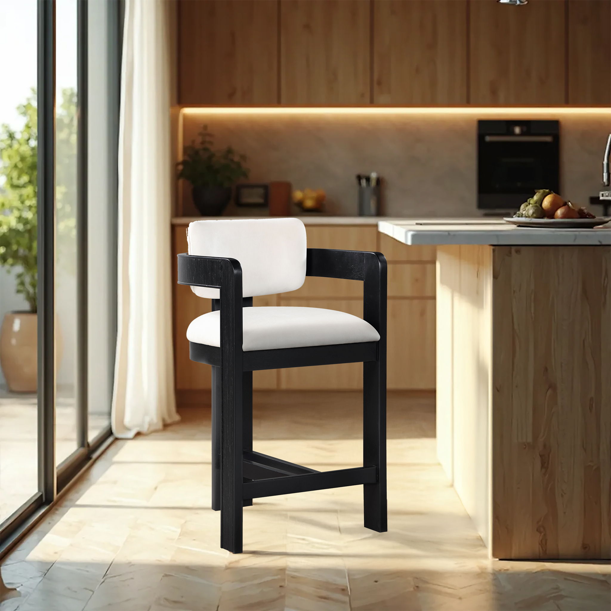 Sacha - Velvet Stool With Black Base - Urban Living Furniture (Los Angeles, CA)