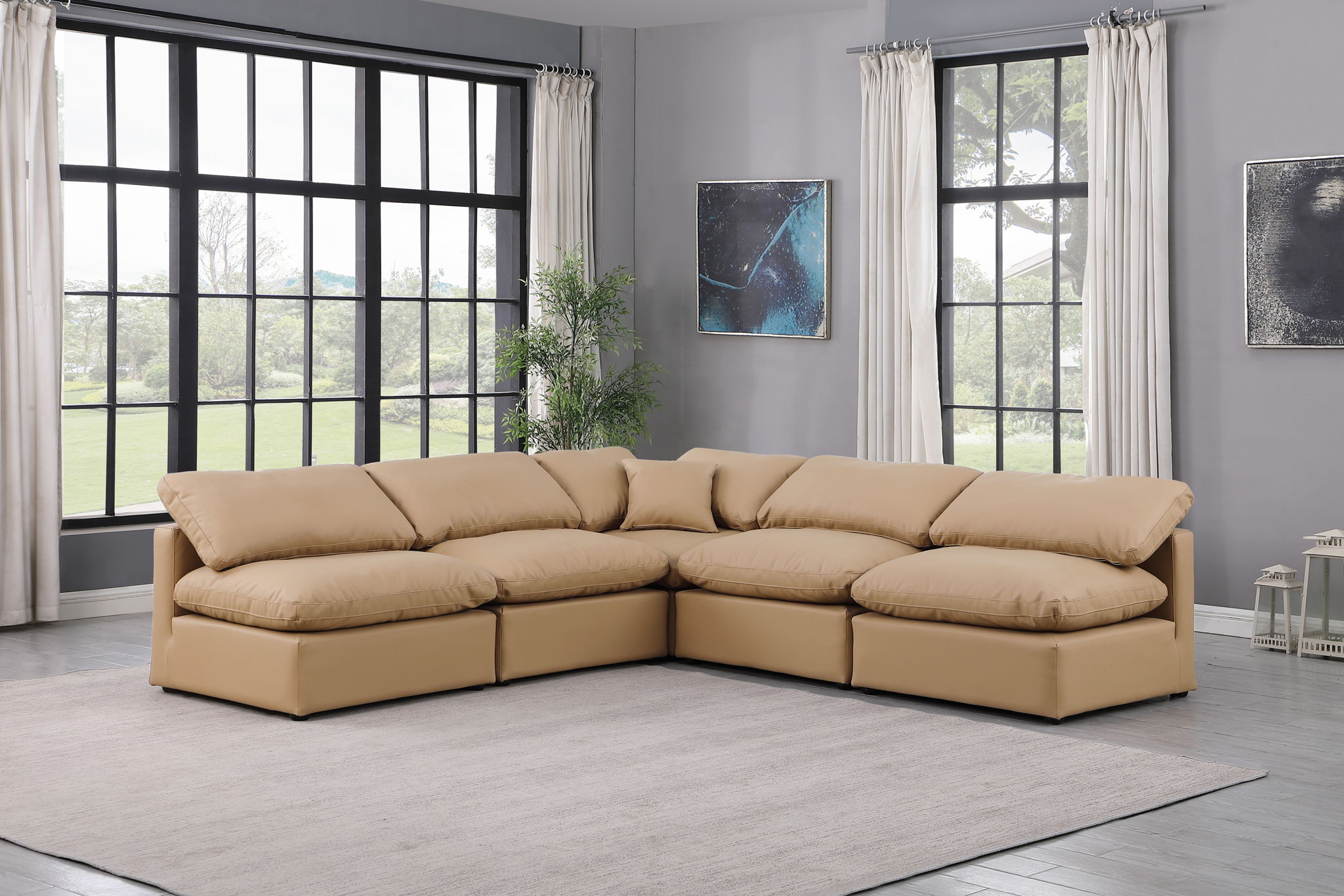 Indulge - Faux Leather 5 Piece Modular Corner Armless Sectional - Tan - Urban Living Furniture (Los Angeles, CA)