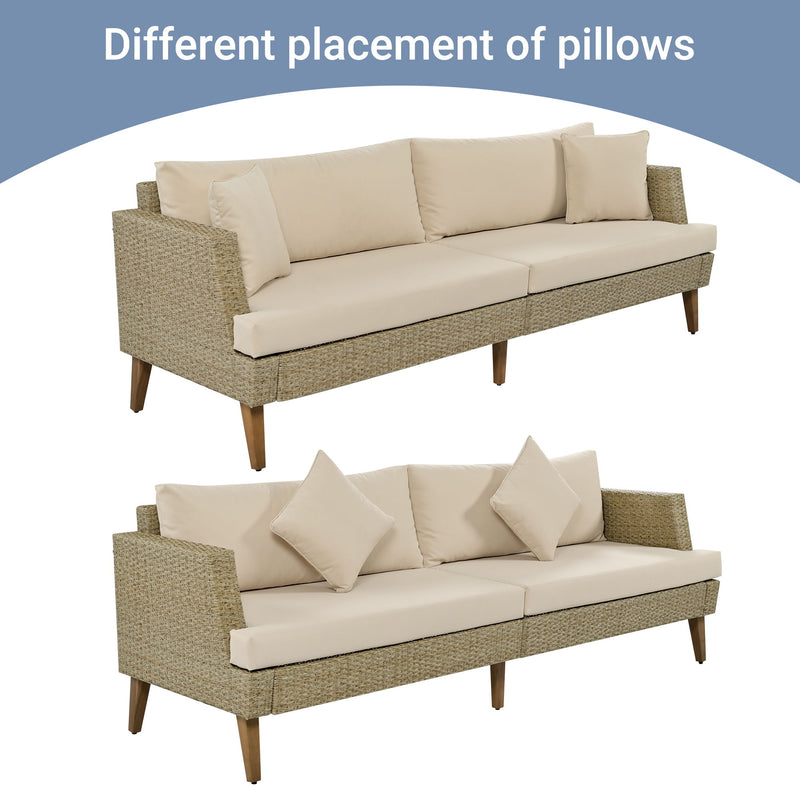6 Pieces All Weather Sofa Set, Outdoor Rattan Sofa With Double Cushions