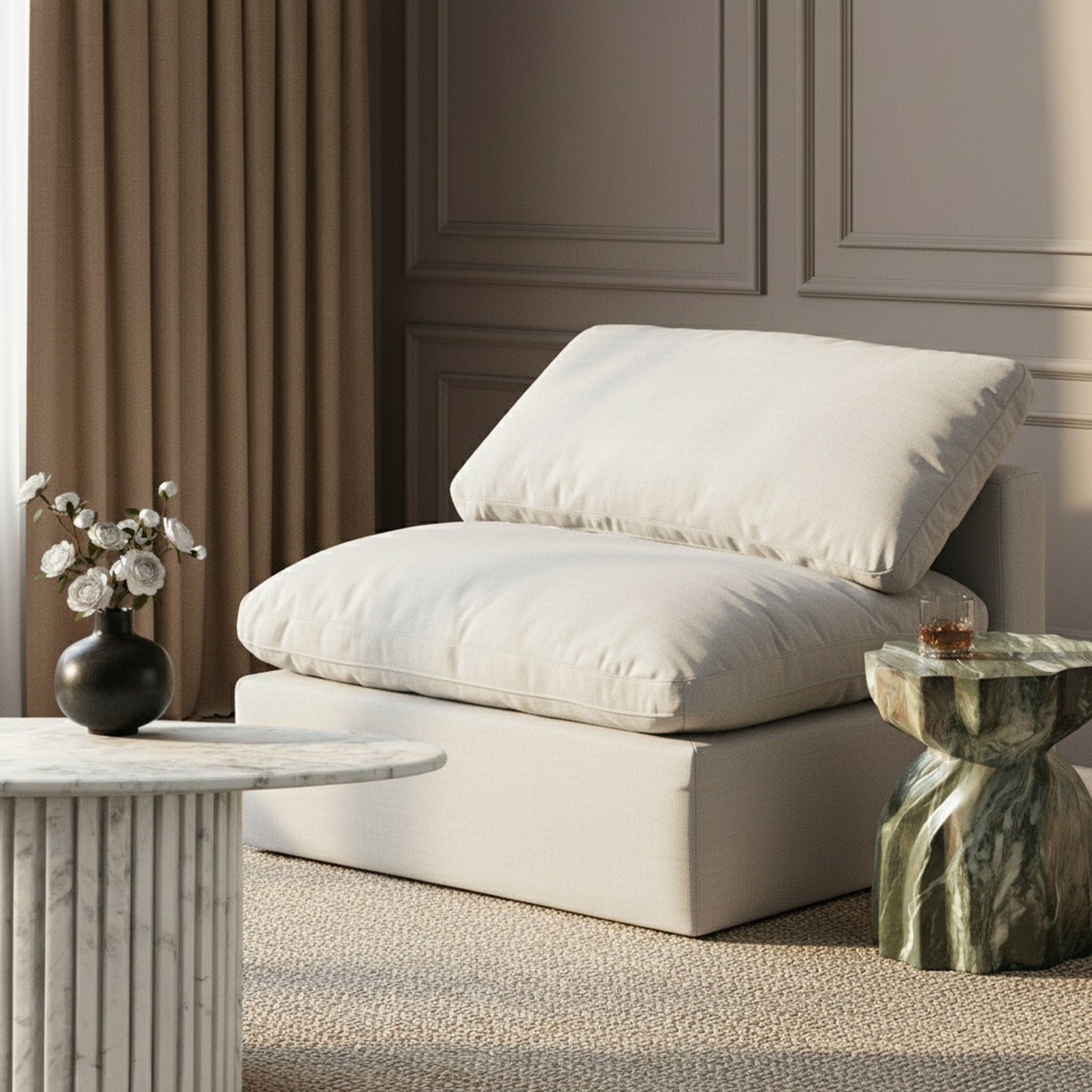 Indulge - Linen Armless Chair - White - Urban Living Furniture (Los Angeles, CA)