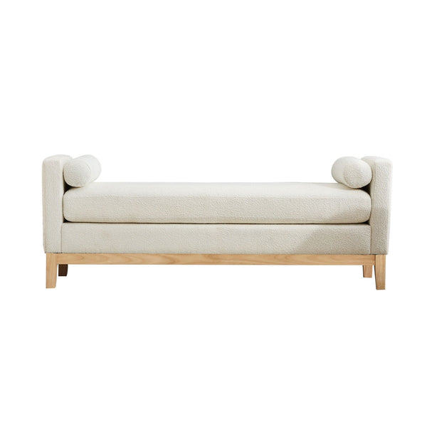 Elegant Upholstered Bench Daybed Ottoman With Bolster Pillows