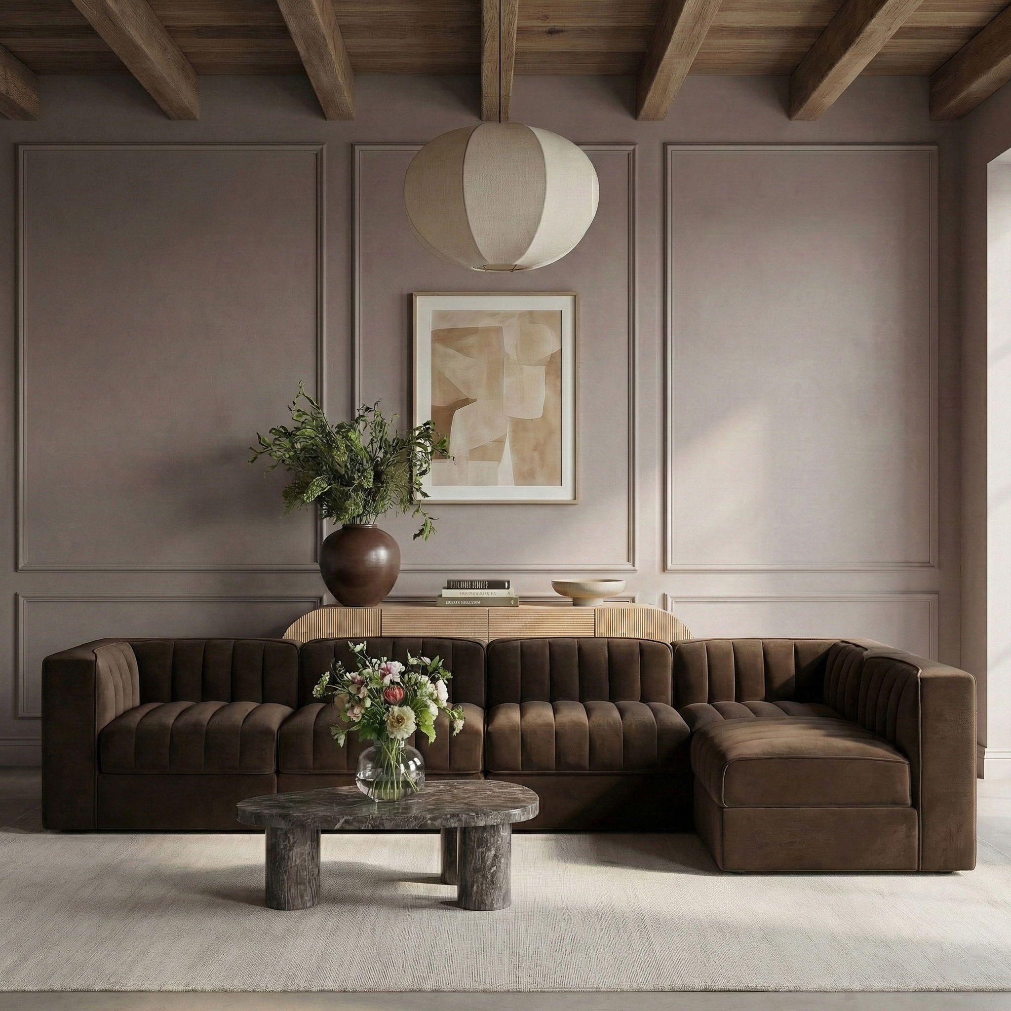 Rummi - Velvet Performance Fabric Upholstered 5 Piece Modular Sectional, L-Shaped (Right) - Urban Living Furniture (Los Angeles, CA)