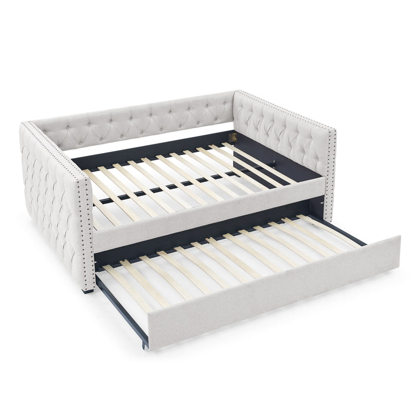 Inspired Upholstered Daybed With Trundle, Button Tufted
